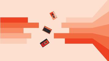 Retro wallpaper with audio cassette tapes isolated orange background.flat design background, suitable for vintage background, retro poster , retro banner vector