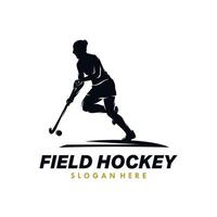 mujer campo hockey silueta logo diseño modelo vector