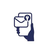 encrypted message, mail icon with phone in hand vector