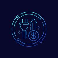 electricity costs up icon, linear design vector