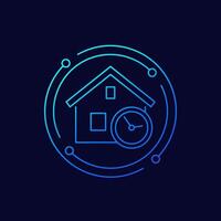 house and time icon with a clock, linear design vector