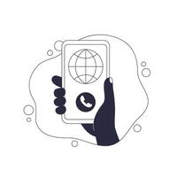 international call icon with a phone in hand vector