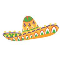 Mexican sombrero illustration, cartoon style bright colors, mariachi, traditional clothing, hat, Mexico. vector