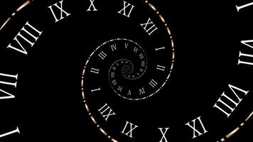 hora viaje espiral reloj animación serpenteado antecedentes. infinito concepto de hora viaje 4k resolución video