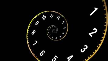 tempo viaggio spirale orologio animazione loop sfondo. infinito concetto di tempo viaggio 4k risoluzione video