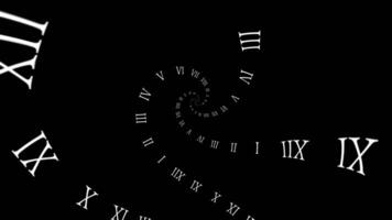 tijd reizen spiraal klok animatie lusvormige achtergrond. oneindigheid concept van tijd reizen 4k resolutie video