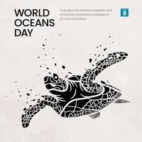 World Oceans Day design template with a broken turtle silhouette vector