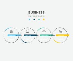 Minimal Business Infographics pro template. Timeline with 4 steps, options and marketing icons .Linear infographic with four circle conected elements. vector