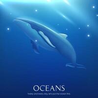 mundo océanos día diseño modelo con ballenas vector