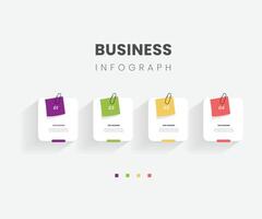 Business infographic paper clip process with square template design with different color icons and 4 options or steps. pro illustration. vector