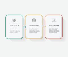 Business infographic thin line process with square template design with icons and 3 options or steps free illustration. vector