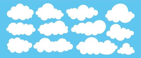 conjunto blanco plano nubes, cielo, nubes, nubes colección en azul antecedentes vector