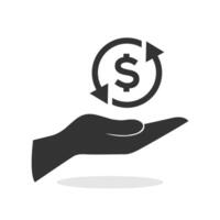 Dollar currency icon on palm hand icon illustration. vector