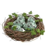 Ostern Eier im Nest mit Grün Blätter ai-generativ png