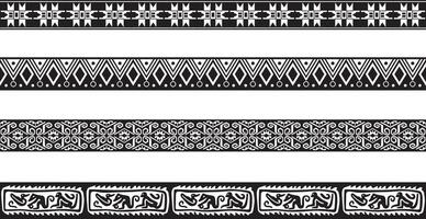 set of seamless monochrome geometric Indian ornaments. Borders, frames, patterns of indigenous peoples of the Americas, Aztec, Maya, Incas. vector