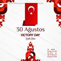 Turkey Victory Day square banner in modern geometric style with red monochrome color. Turkish National Day greeting card template illustration on August 30. Happy Victory Day Turkey vector