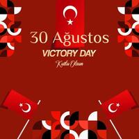 Turkey Victory Day square banner in modern geometric style with red monochrome color. Turkish National Day greeting card template illustration on August 30. Happy Victory Day Turkey vector