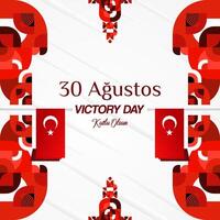 Turkey Victory Day square banner in modern geometric style with red monochrome color. Turkish National Day greeting card template illustration on August 30. Happy Victory Day Turkey vector