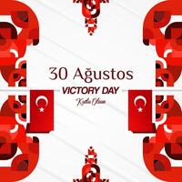 Turkey Victory Day square banner in modern geometric style with red monochrome color. Turkish National Day greeting card template illustration on August 30. Happy Victory Day Turkey vector