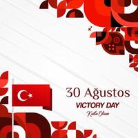 Turkey Victory Day square banner in modern geometric style with red monochrome color. Turkish National Day greeting card template illustration on August 30. Happy Victory Day Turkey vector