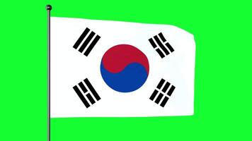 groen scherm 3d illustratie van de vlag van zuiden Korea, de taegukgi, heeft drie onderdelen een wit rechthoekig achtergrond, een rood en blauw taegeuk in haar centrum, video