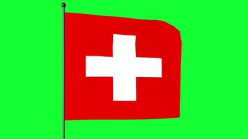 Grün Bildschirm 3d Illustration von das Flagge von Schweiz Anzeigen ein Weiß Kreuz im das Center von ein Platz rot Feld. das Weiß Kreuz ist bekannt wie das schweizerisch Kreuz. video