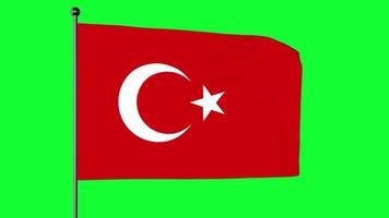 groen scherm 3d illustratie van de vlag van kalkoen, een rood vlag met een wit ster en halve maan. de vlag is vaak gebeld al Bayrak, en is verwezen naar net zo al gezond in de Turks nationaal hymne. video