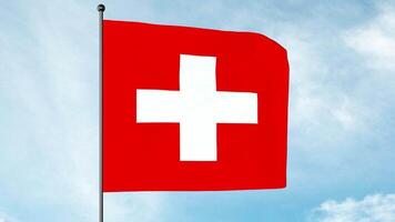 3d illustration av de flagga av schweiz visas en vit korsa i de Centrum av en fyrkant röd fält. de vit korsa är känd som de swiss korsa. video