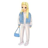 Girl In Blue Bomber And White Trousers vector