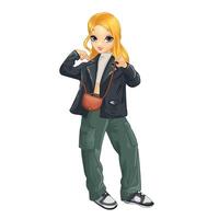 Girl in leather jacket and green pants vector