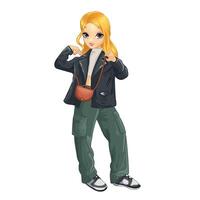 Girl in leather jacket and green pants vector