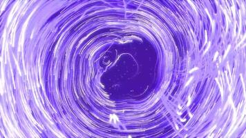 Flying the camera through a swirling glowing purple particle portal. Movement through a rotating tunnel of neon curves.mp4 video