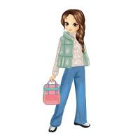 Girl in green vest and wide jeans vector