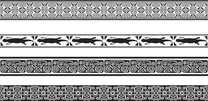 monochrome set of seamless borders, native american frames. The endless pattern of the peoples of Central and South America, the Aztecs, the Maya, the Incas. vector