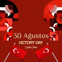 Turkey Victory Day square banner in modern geometric style with red monochrome color. Turkish National Day greeting card template illustration on August 30. Happy Victory Day Turkey vector