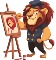 Lion Cartoon - An artist lion Clipart on a Transparent Background png