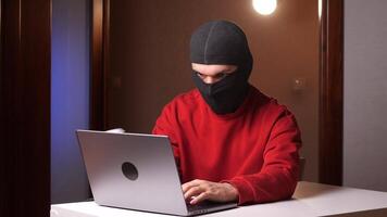 cyber fraudster hacker in balaclava successfully committed a crime video