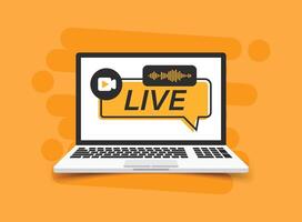 Laptop live webinar icon in flat style. Online seminar illustration on isolated background. Online training sign business concept. vector