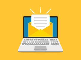 Laptop with envelope icon in flat style. Computer illustration on isolated background. Email notification sign business concept. vector