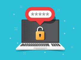 Laptop with account login icon in flat style. Password form page illustration on isolated background. User authorization sign business concept. vector