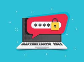 Laptop with account login icon in flat style. Password form page illustration on isolated background. User authorization sign business concept. vector