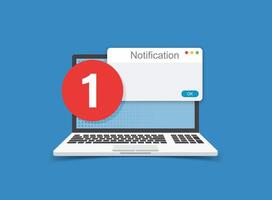 Laptop notification icon in flat style. Computer illustration on isolated background. Reminder message sign business concept. vector