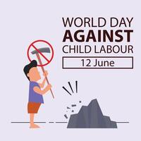 illustration graphic of a child is working on breaking rocks, perfect for international day, world day against child labour, celebrate, greeting card, etc. vector