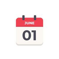 June 1 - Daily Calendar Icon in flat design style vector