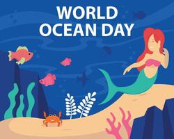 ilustración gráfico de sirenas nadar a el fondo de el océano, Perfecto para internacional día, mundo Oceano día, celebrar, saludo tarjeta, etc. vector