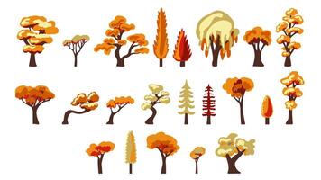 Set of 22 autumn trees, elements of urban infrastructure, and city parks. vector