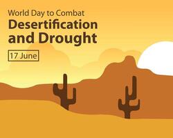 illustration graphic of cactus plants in wasteland, showing sunrise, perfect for international day, combat desertification and drought, celebrate, greeting card, etc. vector