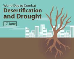 illustration graphic of dry trees on barren land, featuring skyscrapers in the background, perfect for international day, desertification and drought, celebrate, greeting card, etc. vector