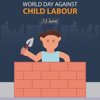 ilustración gráfico de un niño es trabajando a construir un muro, Perfecto para internacional día, mundo día en contra niño mano de obra, celebrar, saludo tarjeta, etc. vector