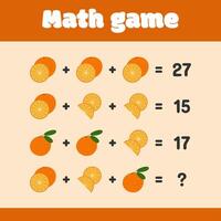Math educational game with oranges for children. Logical thinking vector